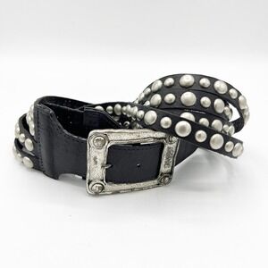 Leatherock Belt Women 33 Black Leather Silver Stud 4 Stap Wide Goth Punk Boho